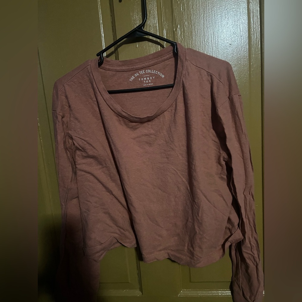 Tan long sleeved crop top
